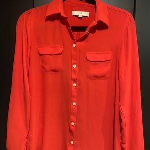 Red button down loft blouse
